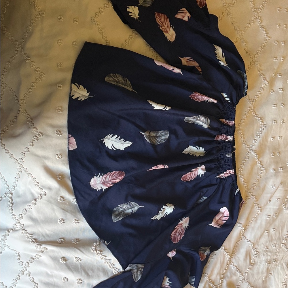 SHEIN Navy Feather Print Blouse